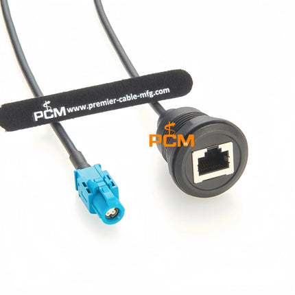 Automotive Ethernet Cable HSD 4 Pin Code Z Female to RJ45 8P8C Female Jack Cat5e Ethernet Round Panel Mount Extension Cable, 1m