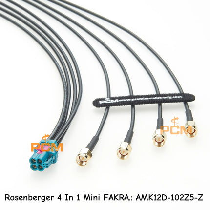 Rosenberger 4 In 1 Mini FAKRA to 4 SMA Male Connector DACAR 462 Coaxial Cable 50 Ohm Quad HFM Mini FAKRA to SMA RF Coaxial Cable