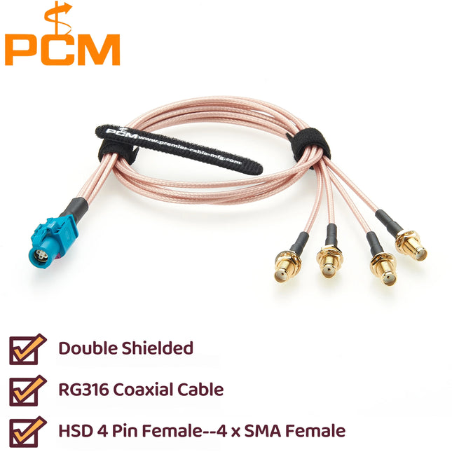 HSD to SMA Antenna Extension Cable Shielded HSD 4 Pin to 4 SMA Female 50Ohm RG316 RF Coaxial Cable for Automotive GPS WIFI 3G 4G