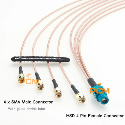HSD 4 Pin Female to 4 SMA Male Splitter Cable RG316 RF Coaxial Cable for GSM GPS DAB WIFI Car Stero Auto Aerial Antenna 50 Ohm