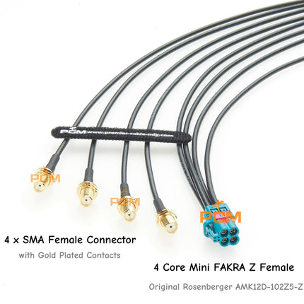 Original Rosenberger Quad HFM Mini FAKRA to 4 SMA Female Connector 4 In 1 Mini FAKRA to SMA RF Coaxial Cable Auto Wire Harness