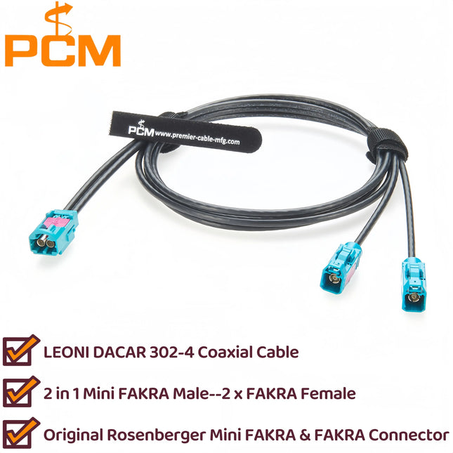 2 in 1 HFM Mini FAKRA Dual Male to 2 FAKRA Female RF Coaxial Extension Cable Original Rosenberger AMS11B-1M4Z5-Z to 59Z113-000-Z