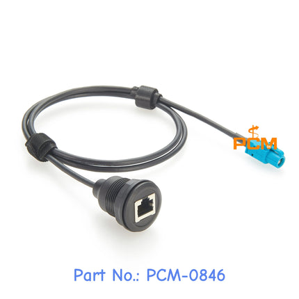 Automotive Ethernet Cable HSD 4 Pin Code Z Female to RJ45 8P8C Female Jack Cat5e Ethernet Round Panel Mount Extension Cable, 1m