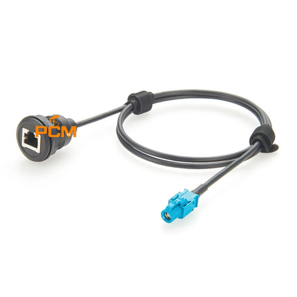 Automotive Ethernet Cable HSD 4 Pin Code Z Female to RJ45 8P8C Female Jack Cat5e Ethernet Round Panel Mount Extension Cable, 1m